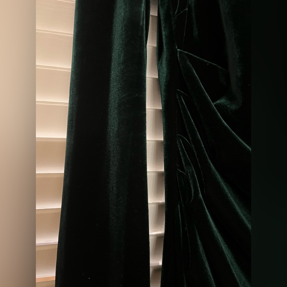 Xscape Off-Shoulder Velvet Dress in Deep Green - Picture 8 of 9